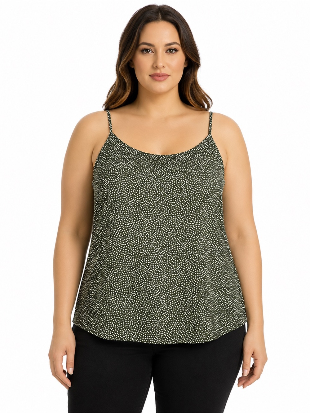 MINE Green & White Dotted Spaghetti Strap Camisole